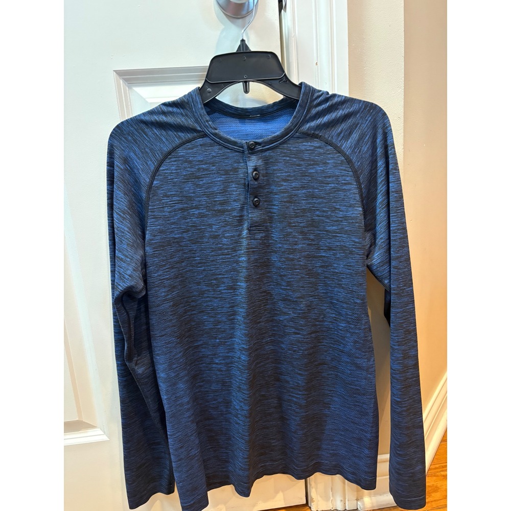 Lululemon Metal Vent Tech Henley Long Sleeve‎ Shirt Blue Black Heather Mens M/L